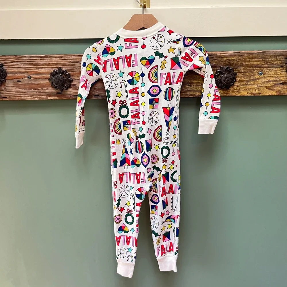 Hanna Andersson Kids 3T Fa La La Holiday MCM‎ Organic Cotton Zip Pajama Sleeper